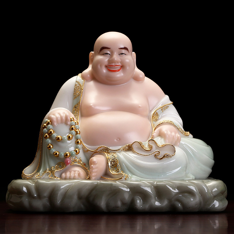 圆通工艺宝成店的优惠券大全—汉白玉石雕大肚弥勒佛像家用供奉宽体笑