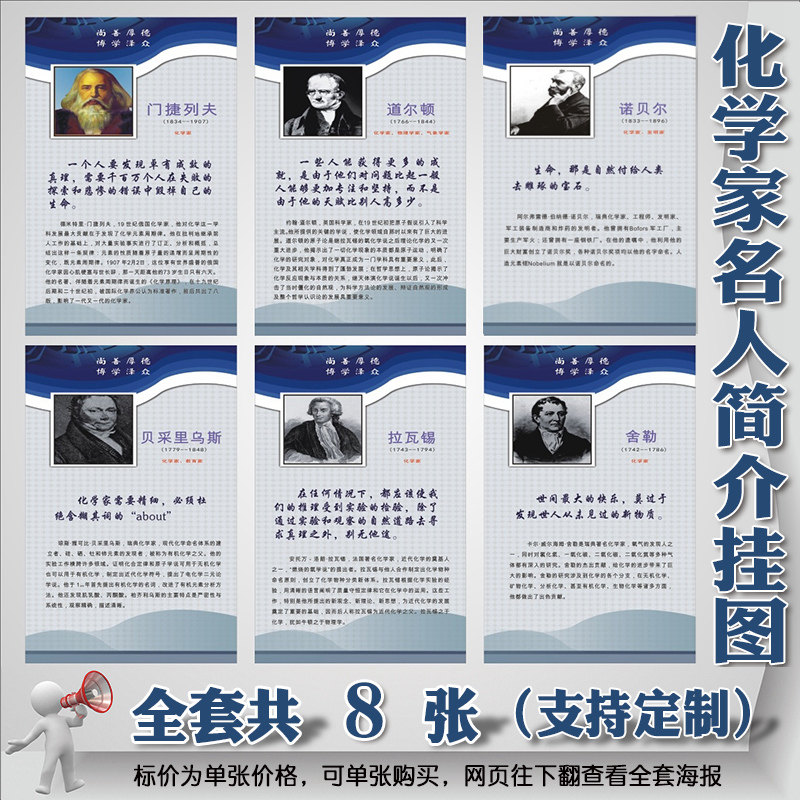 科学家名人画像海报 化学家名言简介挂画 校园教室布置挂图定做