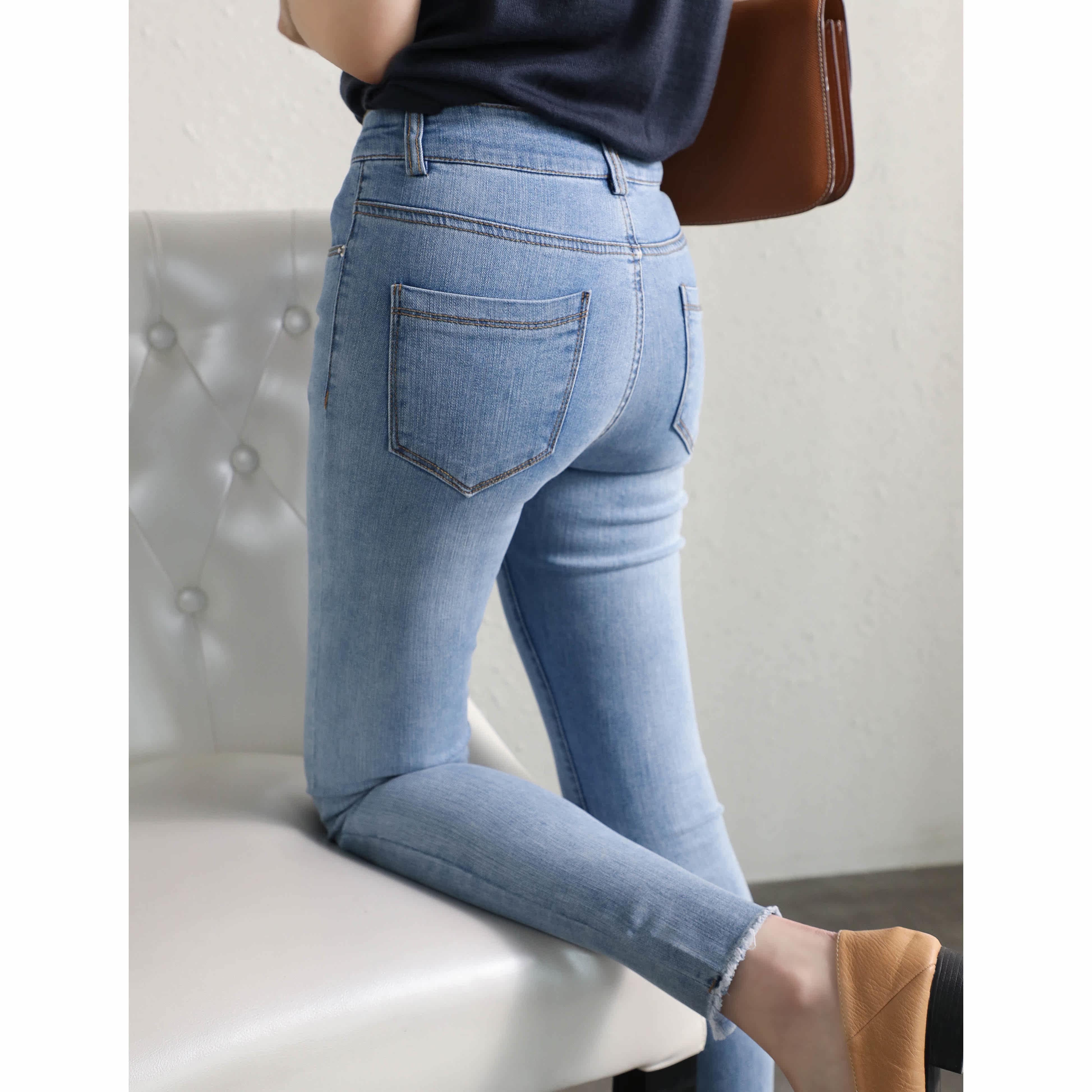 joey家2021春季女装新款裤型正修身显瘦女士牛仔裤九分紧身裤