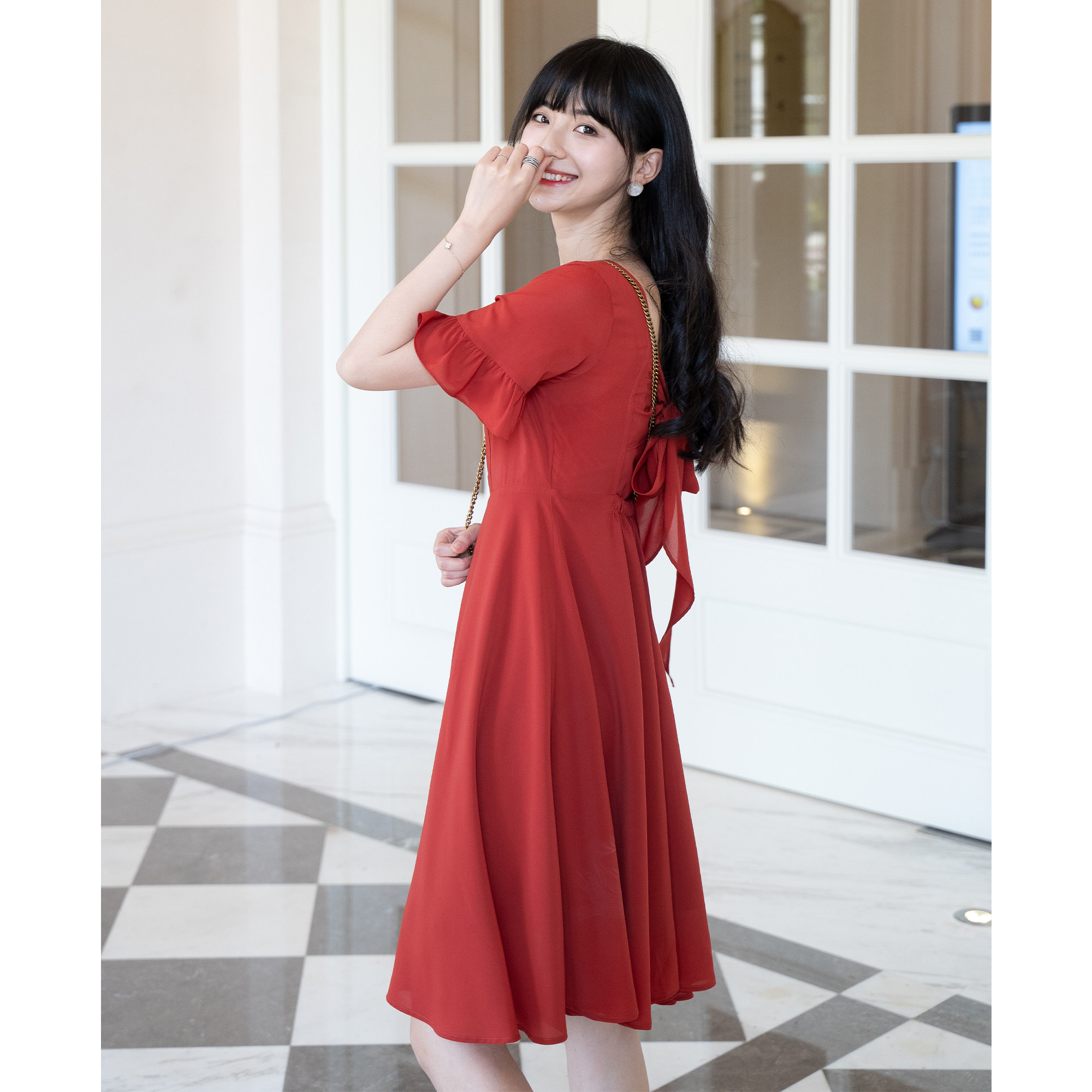 红色雪纺连衣裙裙子