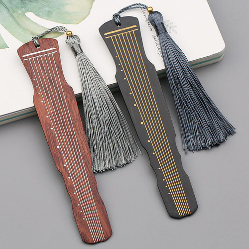 创意古琴书签对装复古中国风红木质古风文艺礼物定制刻字礼盒包装_5折