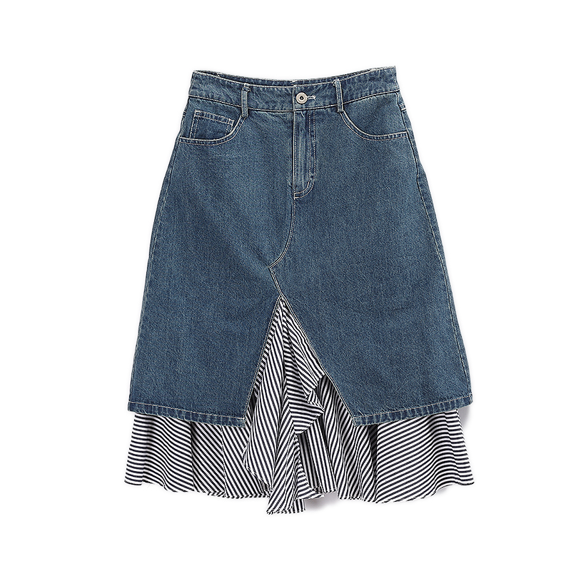 专柜村s系列春装撞色拼接百搭时髦洋气流行牛仔裙半身裙长裙女潮