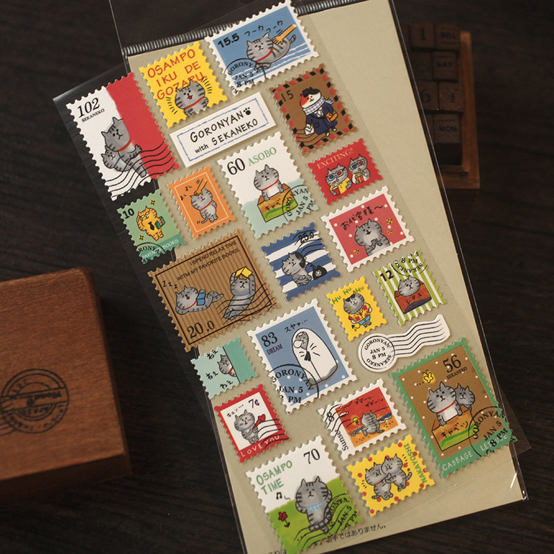 日式mw 萌丑猫咪邮票贴画 狗狗熊猫 手账贴日记 相册文艺邮票贴纸