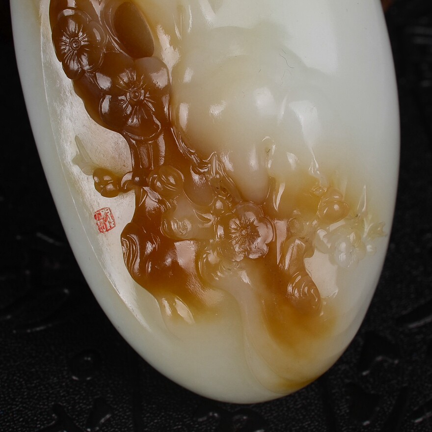 【和田玉把件】国家级玉雕大师刘国皓 喜上眉梢 249.78g