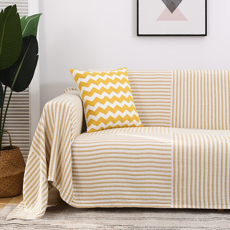 日式沙发盖布巾毯全棉四季通用布艺简约清新条纹沙发垫套罩全包盖
