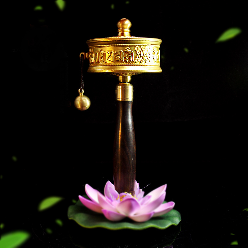 亚青藏式手摇转经轮顺滑静音檀木纯铜六字大明咒家居供佛摆件经筒