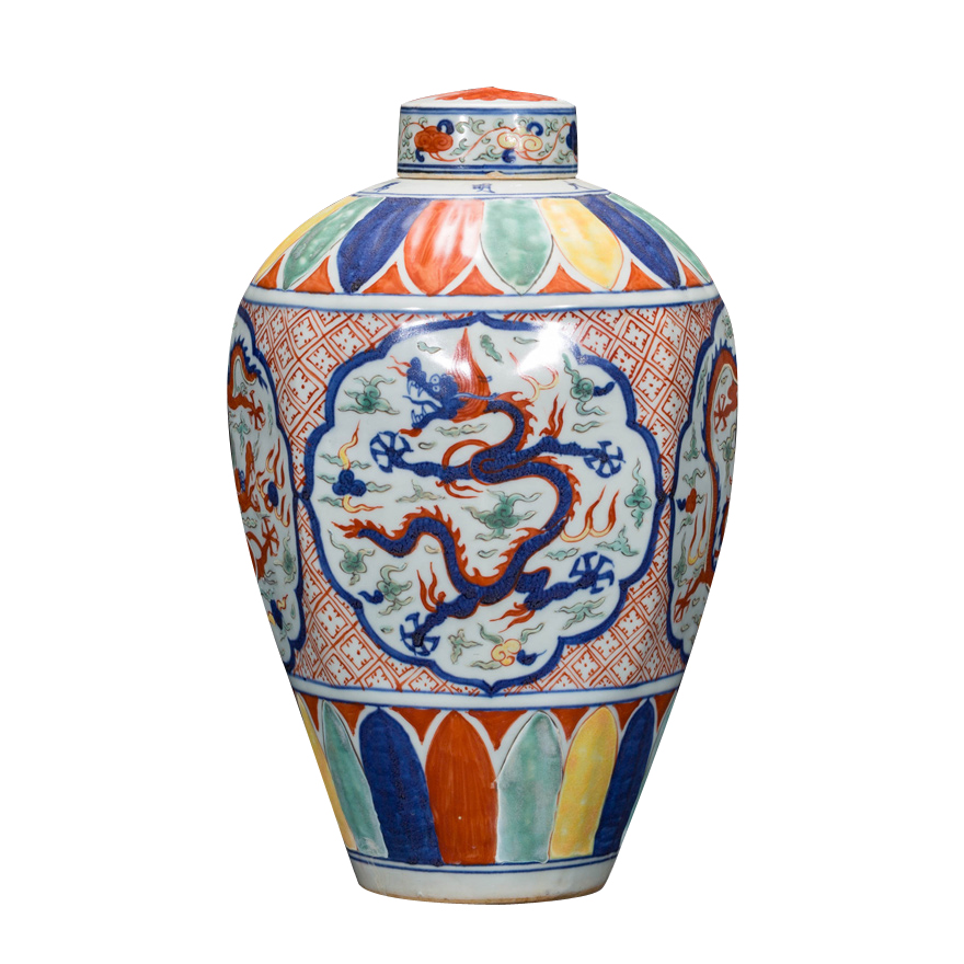 仿万历五彩龙纹罐 江西省工艺美术师作品