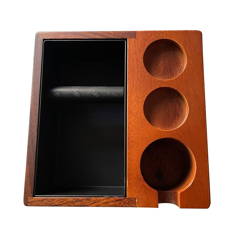 黑胡桃多功能实木咖啡粉渣盒敲渣盒加高切底镶入式带压粉可放手柄
