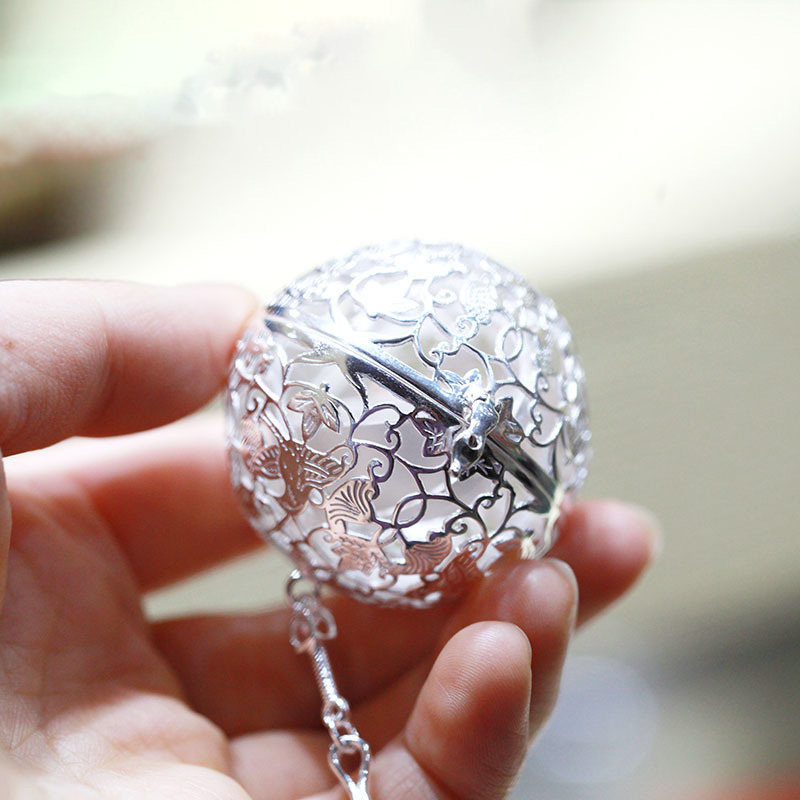 990银香熏球纯银香囊香料熏香球熏香用品香球葡萄花鸟纹镀真金