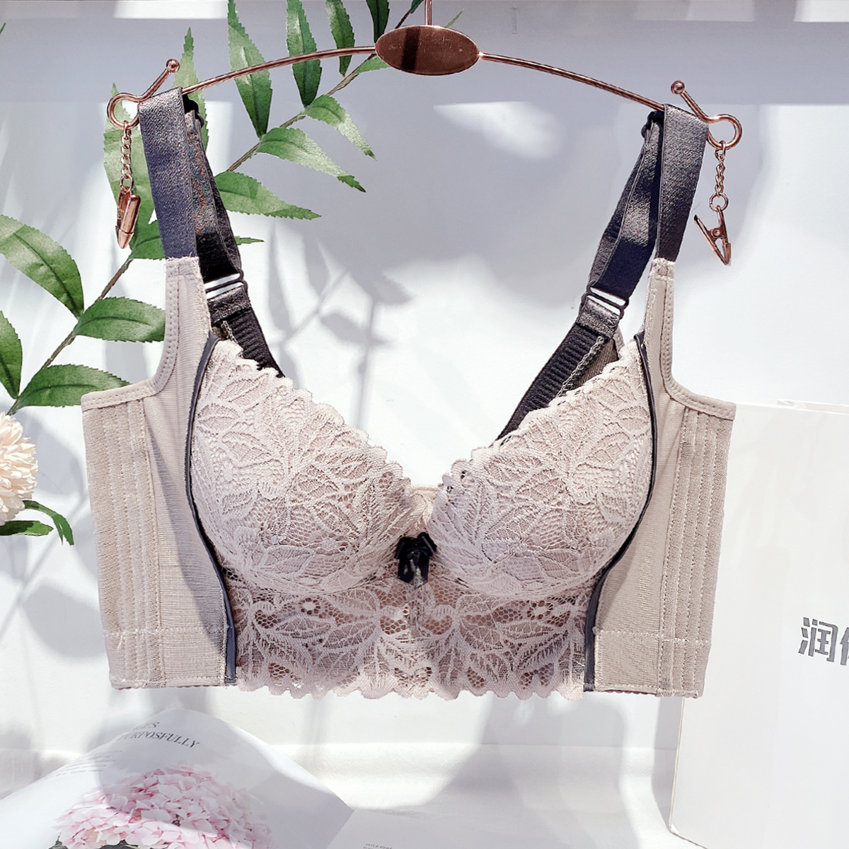 调整型厚小胸专用显大聚拢收副乳内衣上托矫正外扩下垂五排扣文胸