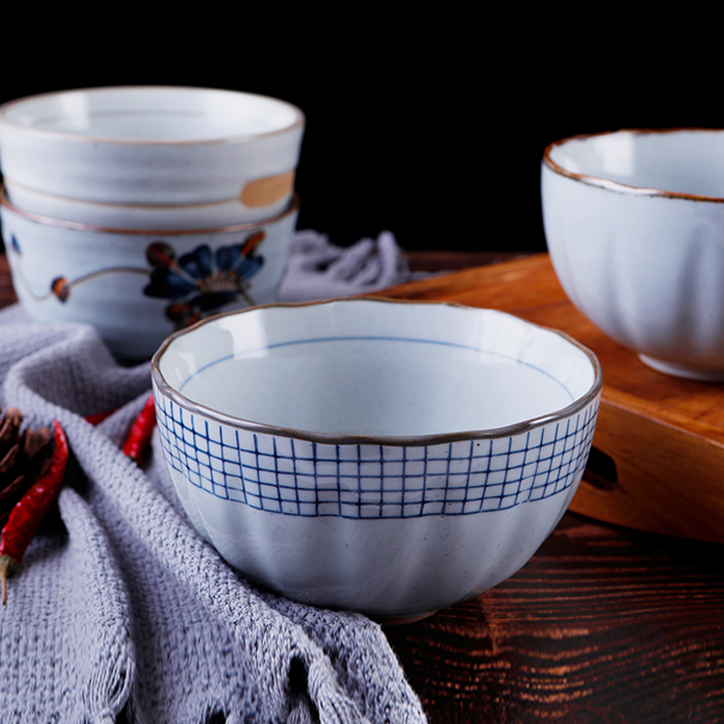 三分烧陶瓷大号汤碗拉面碗日式餐具荷花边粥碗家用创意个性复古