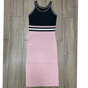 Hanging neck sleeveless vest skirt women's summer new design color blocking knitted dress