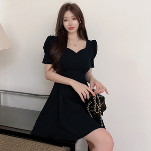 Slim French bubble sleeve dress