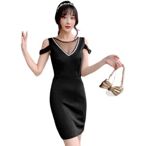 Low cut mesh splicing sexy anchor hip wrap dress