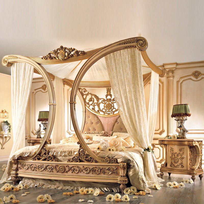 欧式奢华实木床双人公主法式宫廷风原木雕花婚床别墅主卧家具定制