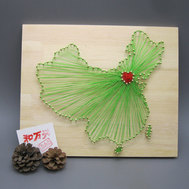 中国心绕线画成品 毛线钉子立体装饰画 幼教手工diy纱线画材料包