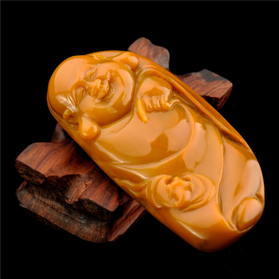 明黄籽料 笑佛 有福相伴 手把件玉珍阁珍品收藏级 黄龙玉a货