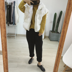 XFY STUDIO。韩国订单 毛呢拼接连帽假两件加厚无袖马甲棉服外套