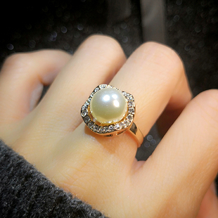 日韩版满钻锆石碎钻百搭个性潮人简约大珍珠女款夸张食指装饰戒指