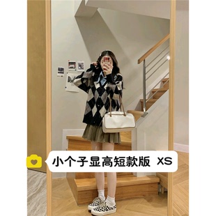 小个子显高套装女150cm复古学院风毛衣高腰百褶短裙两件套XS秋冬
