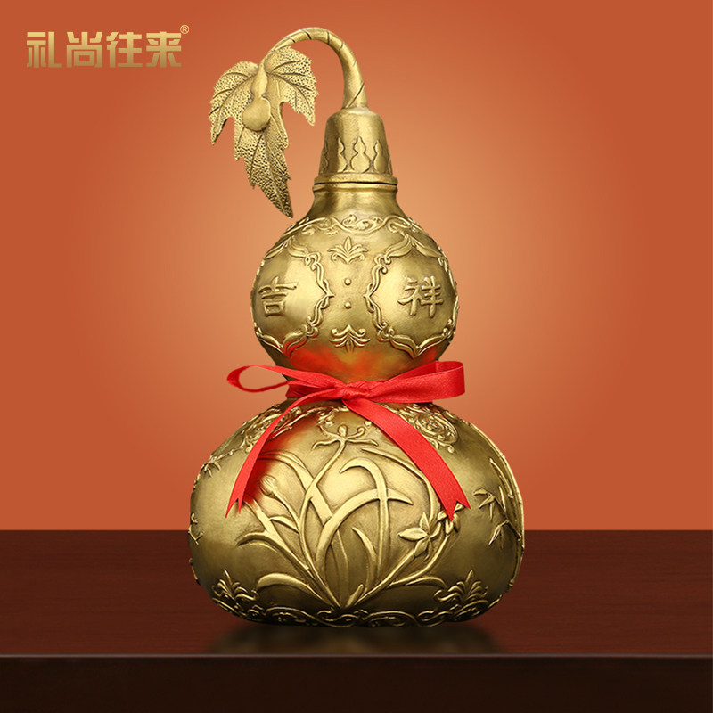 铜葫芦摆件纯铜镇宅招财如意吉祥紫铜葫芦家居客厅玄关装饰工艺品