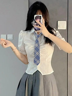 蓝色格纹jk领带女款日系学生衬衫制服配饰学院风dk男休闲免打配饰