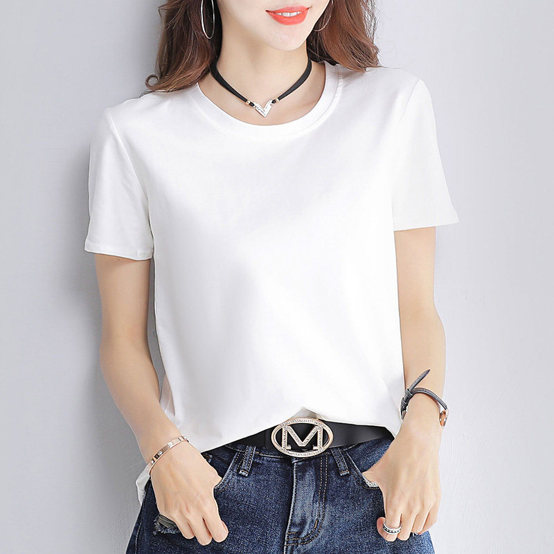 春夏新款新疆棉上衣白色短袖t恤女装圆领纯色半袖内搭宽松韩版