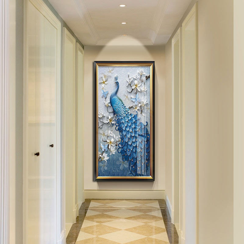入户玄关装饰画走廊尽头壁画进门玄关画客厅孔雀过道装饰欧式挂画