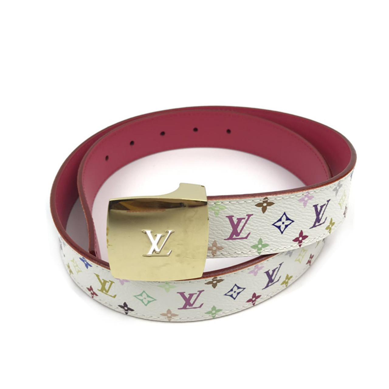 [9.5新]路易威登lv女士白三彩帆布配皮两面可用腰带80-32码