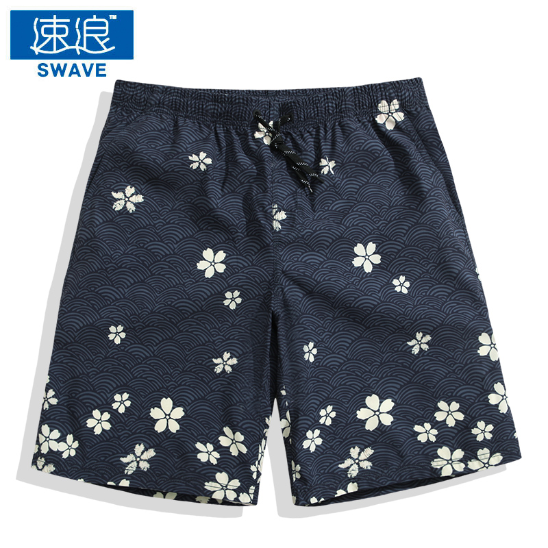 速浪五分大碼沙灘褲男速干海邊度假衝浪平角泳褲夏季寬松印花短褲