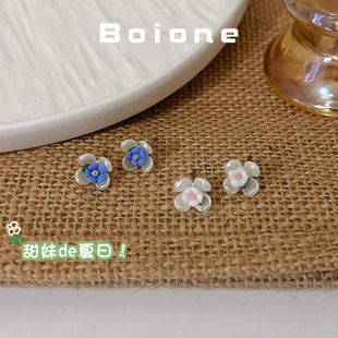 boione夏天小清新蓝色小花朵耳钉甜美可爱少女感减龄耳环纯欲耳饰