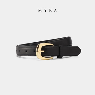 MYKA小众女士皮带真皮百搭牛仔裤腰带2024新款时尚装饰设计感黑色