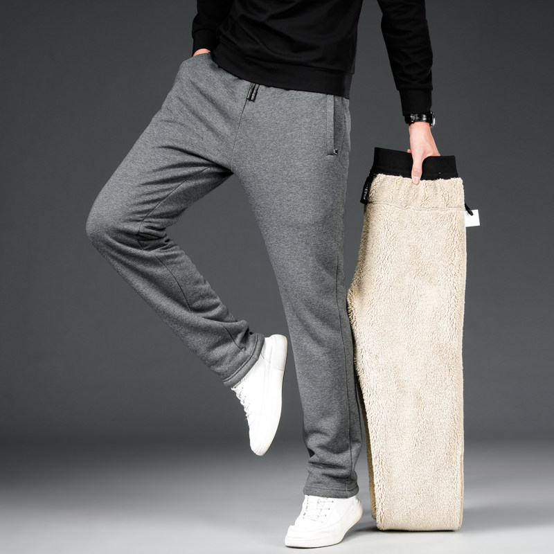冬天保暖羊羔毛运动裤男青年学生加厚加绒卫裤宽松大码休闲棉裤潮
