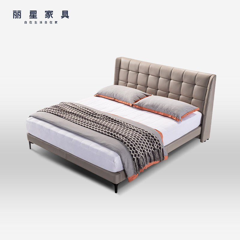 丽星意式极简真皮床现代简约主卧室北欧轻奢网红18米软包双人床