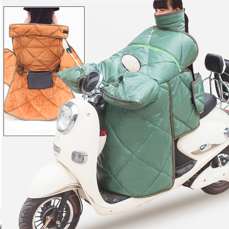 PU電動車擋風被鼕季加絨皮擋風罩電瓶車摩托車防水加大加厚護腰款