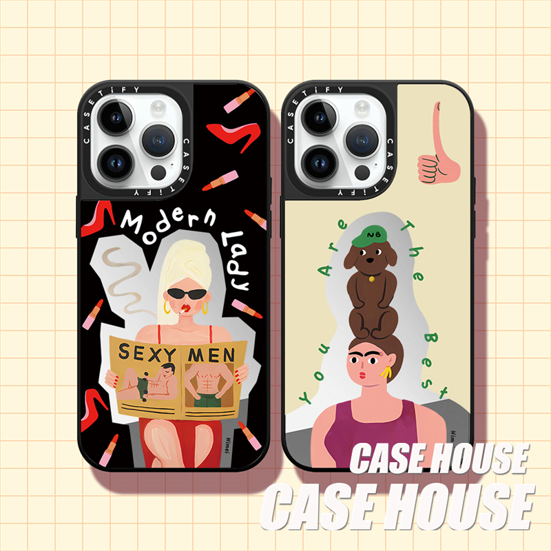 case house ins小众趣味镜面摩登女郎 适用苹果iPhone15ProMax手机壳iPhone12全包14新款防摔保护套13少女