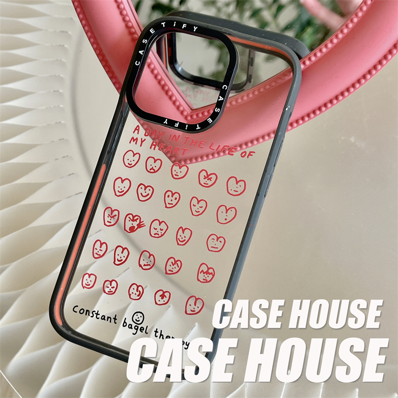 CASE HOUSE ins风简约红色爱心手机壳适用于苹果iPhone14promax13pro12proMax全包透明软硬壳15可爱少女个性