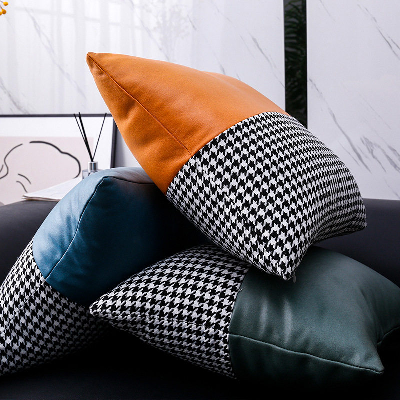 棉麻科技布抱枕简约床头软包靠垫格子腰枕靠背沙发抱枕套四季通用