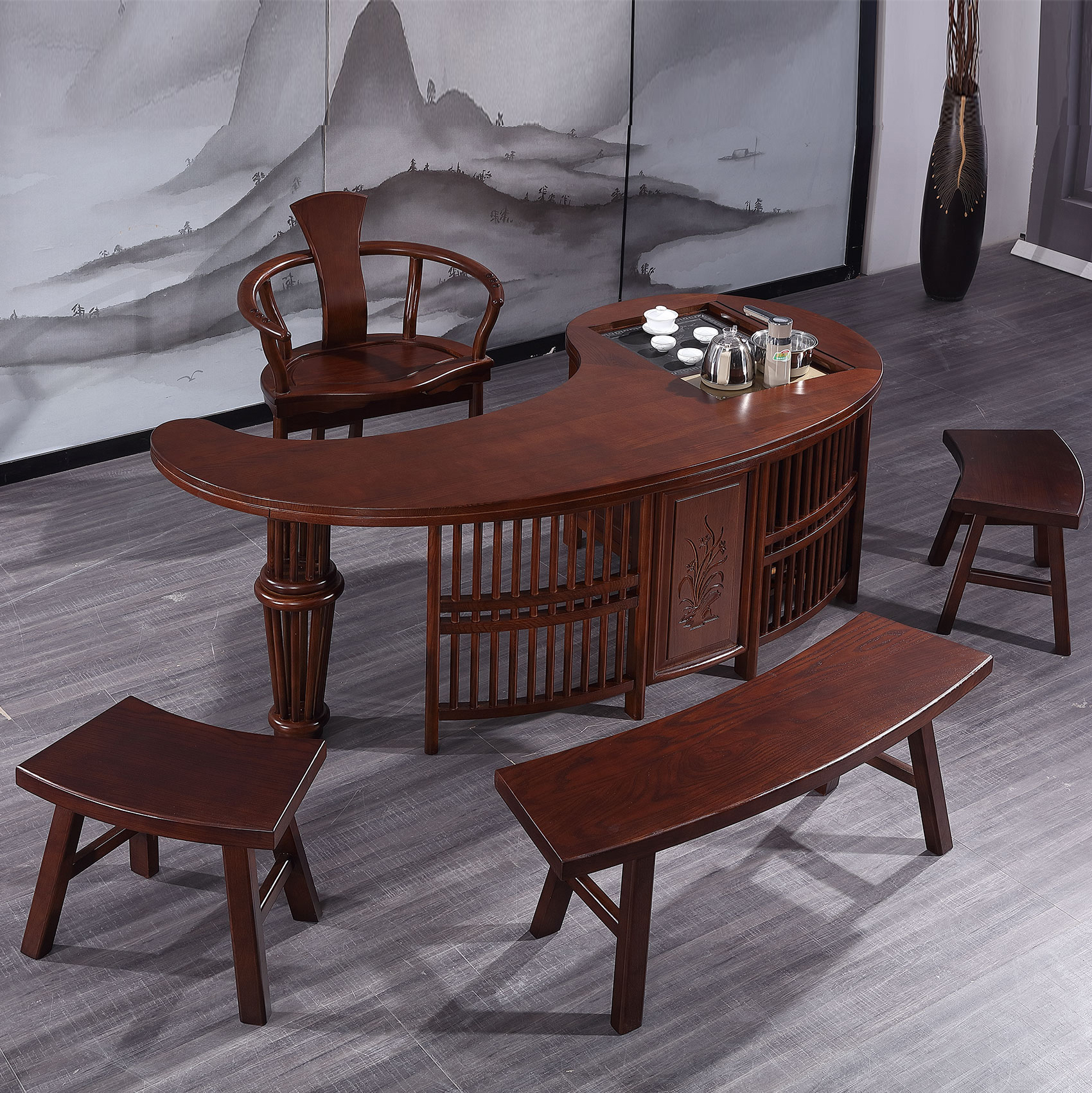 茶台茶桌商务多用新中式功夫茶茶桌办公室茶桌椅组合家用实木茶桌
