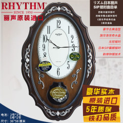 RHYTHM丽声挂钟客厅办公室豪华复古雅致别墅装饰实木石英钟CMJ462