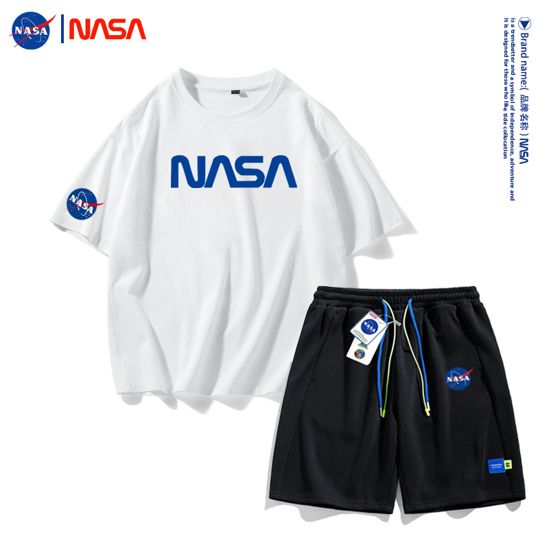 2024夏季薄款NASA新款短袖套装男纯棉宽松T恤休闲运动短裤男装