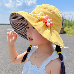 儿童防晒帽夏季女童空顶可折叠宝宝遮阳帽防紫外线沙滩双面太阳帽