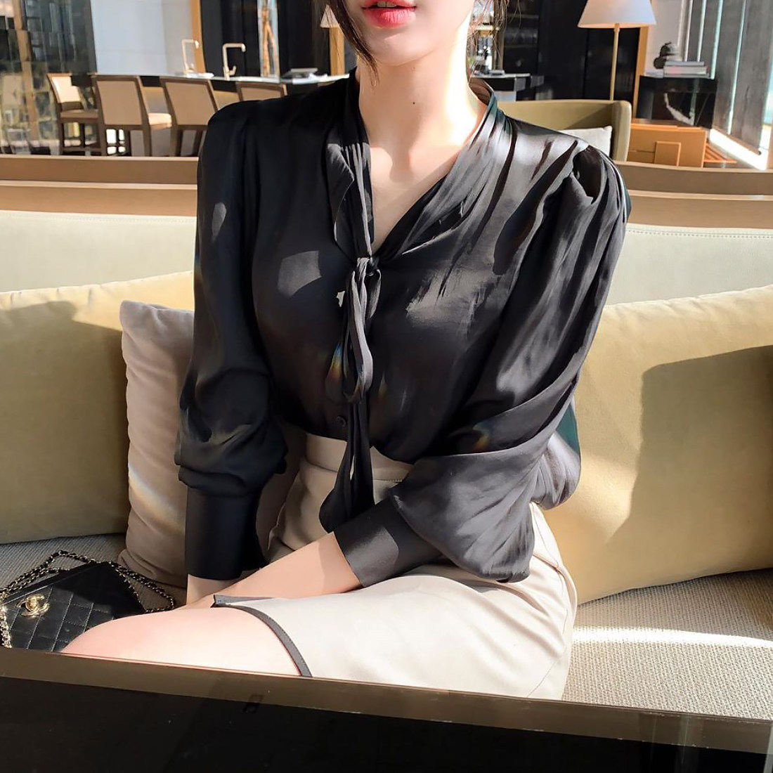 韩版透视衬衣女
