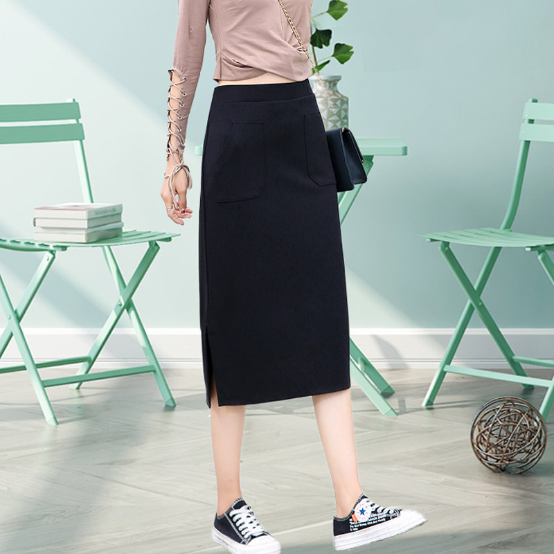 热销直筒中长运动裙_休闲一步半身裙侧开叉2019新款运动包臀直筒裙中