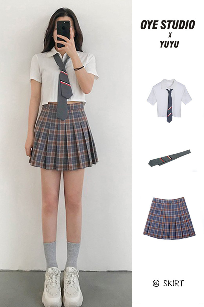 jk制服裙女学生学院风小个子显高减龄格子百褶裙polo上衣两件套装