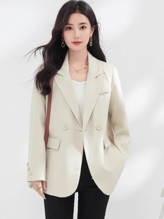 米白色小西装外套女2024春秋新款韩版宽松显瘦气质高级感西服上衣