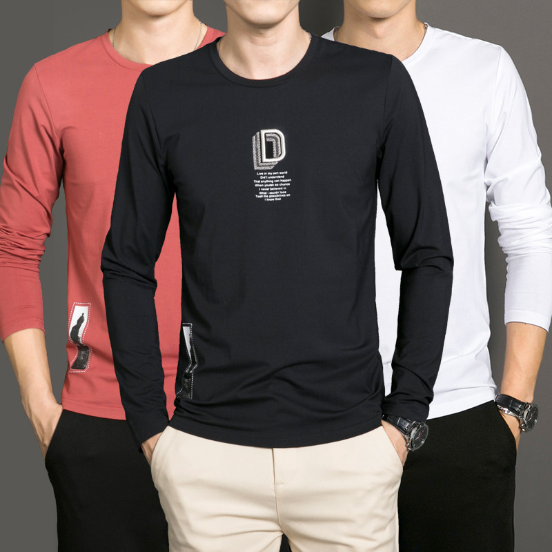 春秋季男士长袖t恤圆领潮流宽松体恤男装青年学生休闲上衣打底衫
