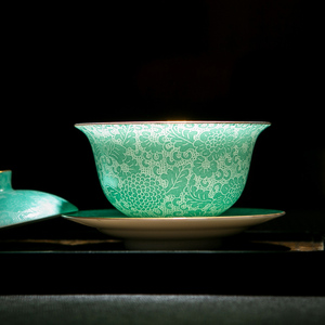 红英陶瓷景德镇珐琅彩万花手绘功夫茶具套装泡茶碗三才盖碗茶杯