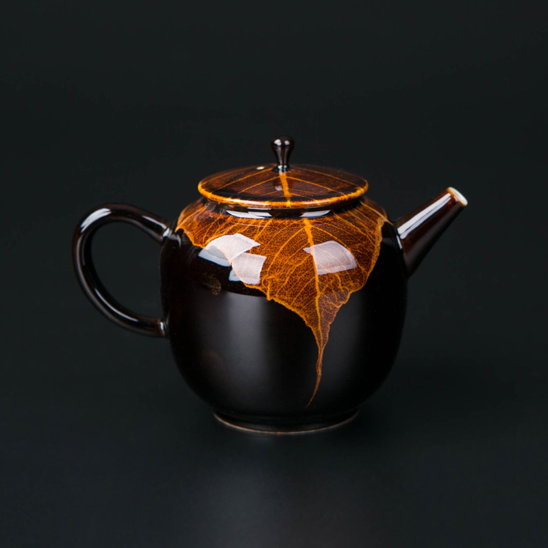 红英陶瓷景德镇功夫茶具家用大容量泡茶壶茶器吉州窑木叶天目单壶