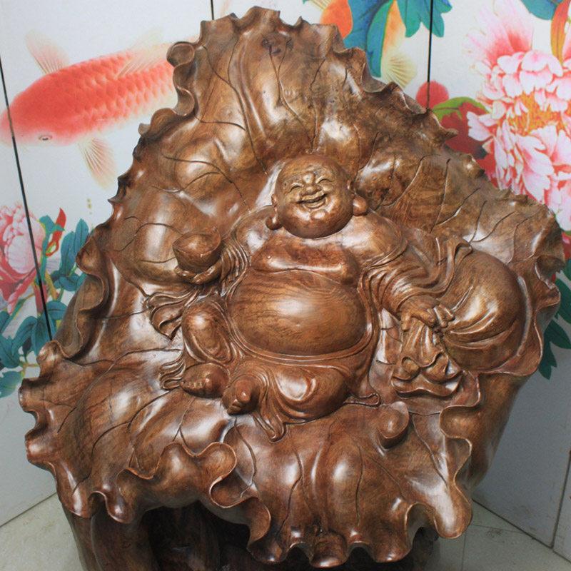 黄金樟 卧莲弥勒佛 摆件